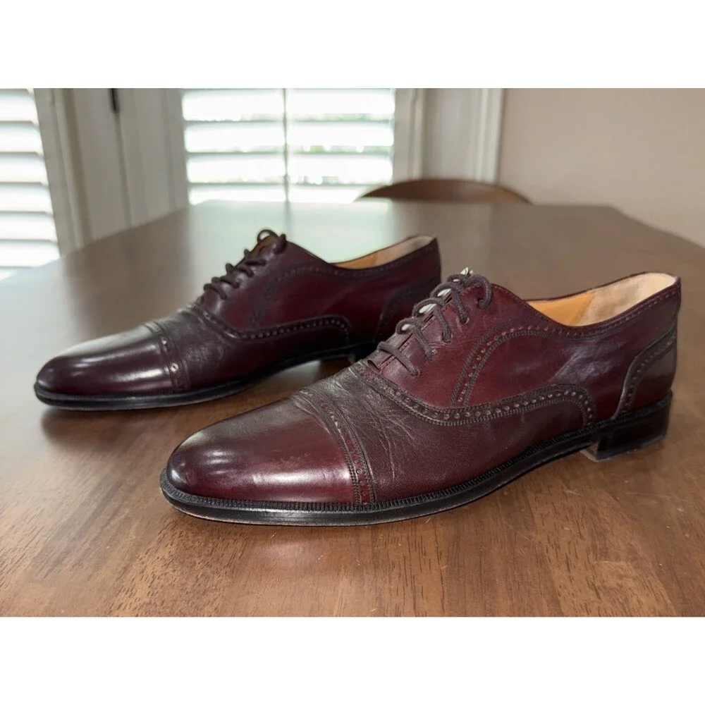 Mezlan Burgundy Cap Toe Oxford Dress Shoes Leather Lace Up Spain Mens 11B